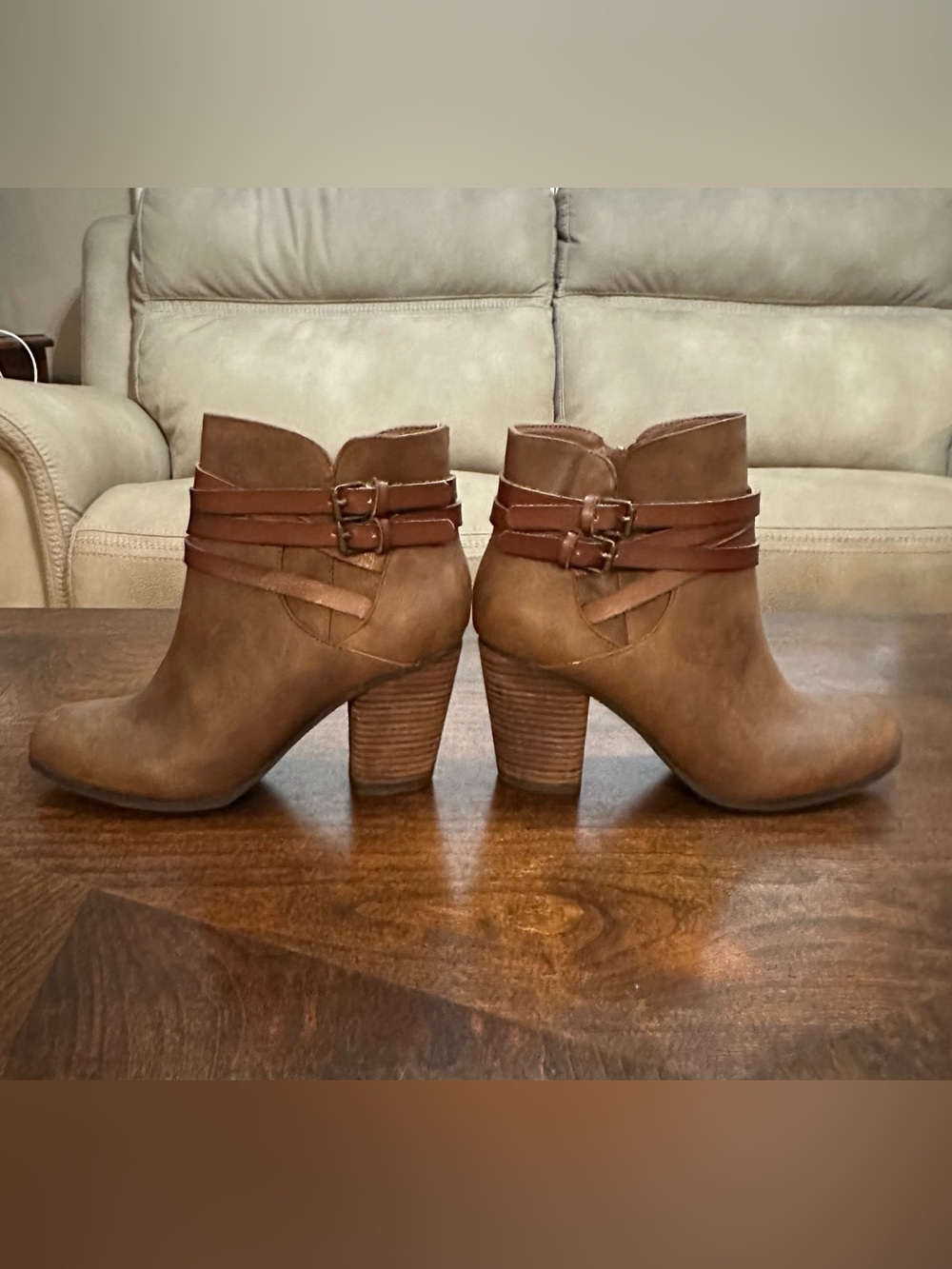 Madden Girl Women's Brown Ankle Booties with Buckle Straps